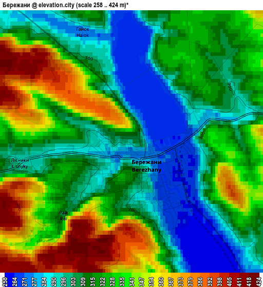 Бережани elevation map