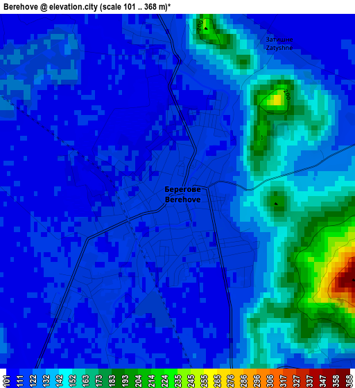 Berehove elevation map