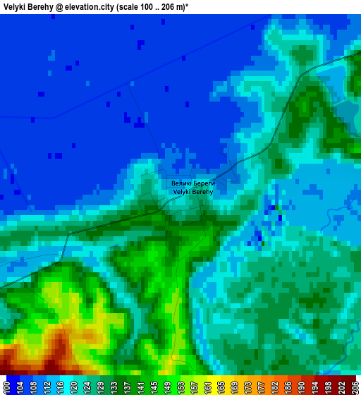 Velyki Berehy elevation map