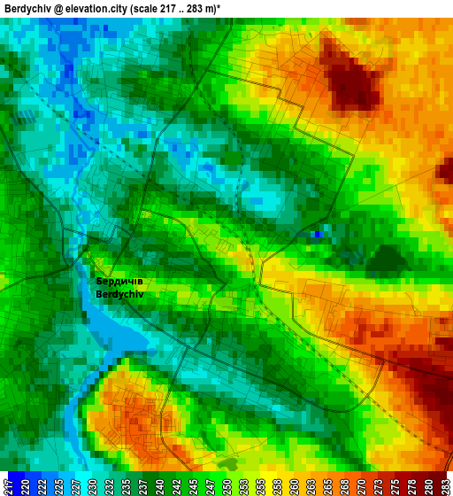 Berdychiv elevation map