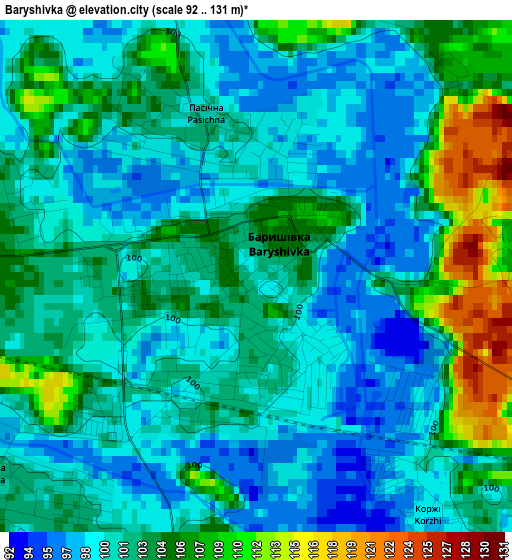 Baryshivka elevation map