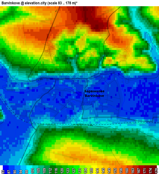 Barvinkove elevation map