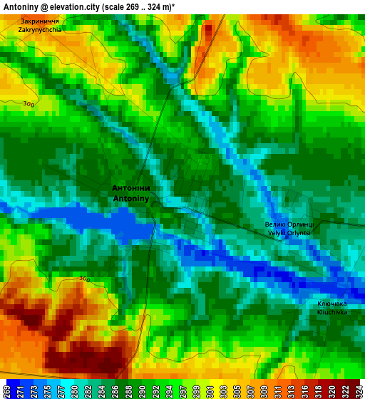 Antoniny elevation map