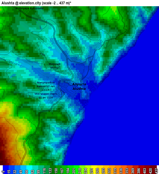 Alushta elevation map