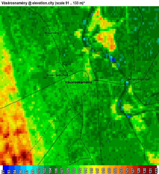 Vásárosnamény elevation map