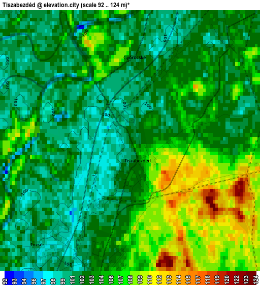 Tiszabezdéd elevation map