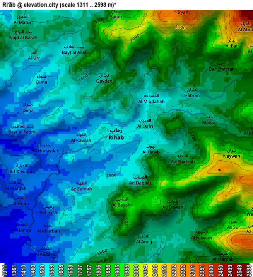 Riḩāb elevation map