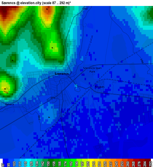 Szerencs elevation map