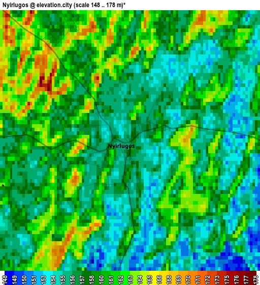 Nyírlugos elevation map