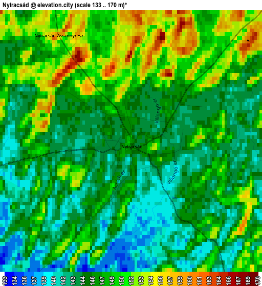 Nyíracsád elevation map