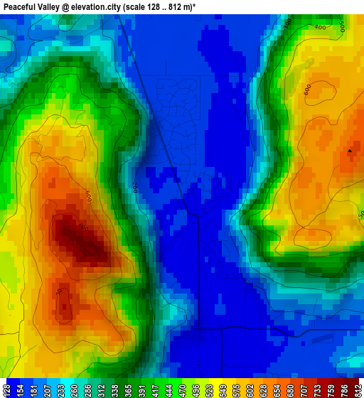 Peaceful Valley elevation map