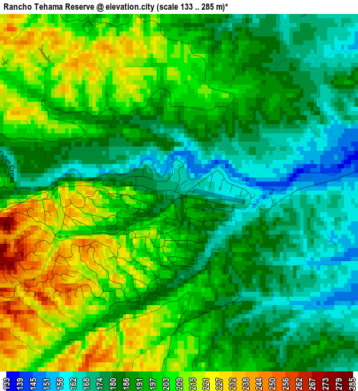 Rancho Tehama Reserve elevation map