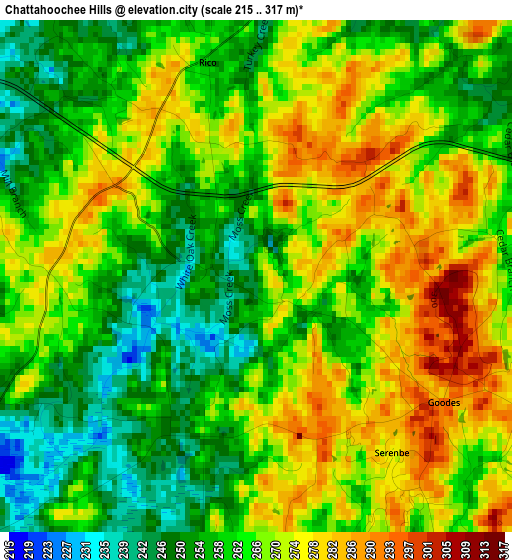 Chattahoochee Hills elevation map