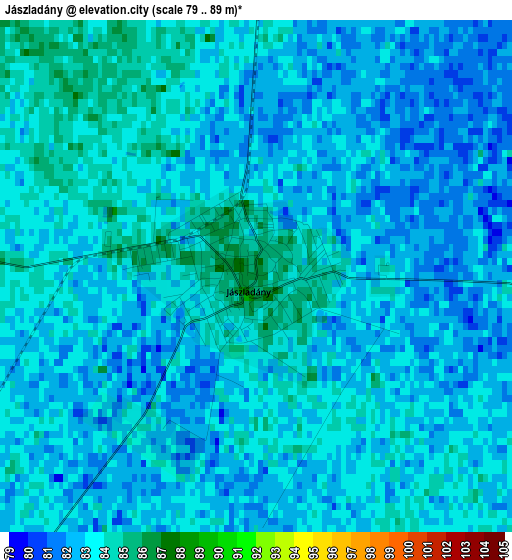 Jászladány elevation map