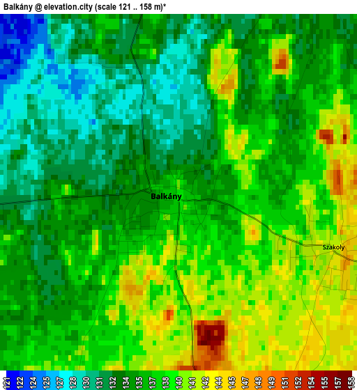 Balkány elevation map