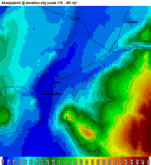 Abaújszántó elevation map