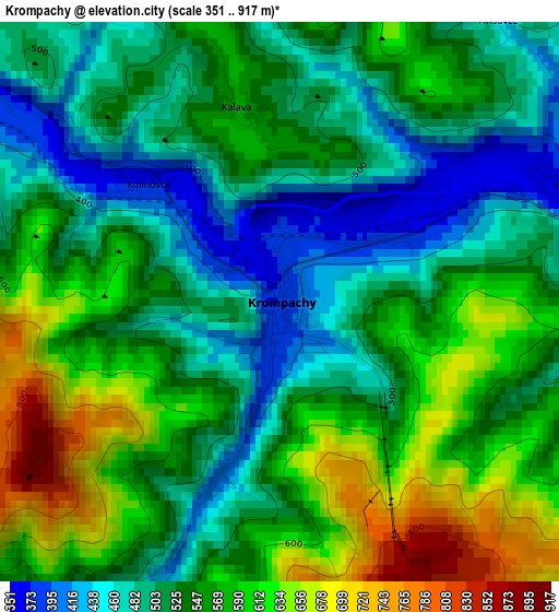 Krompachy elevation map