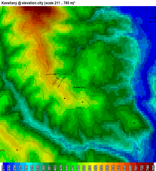 Kavečany elevation map