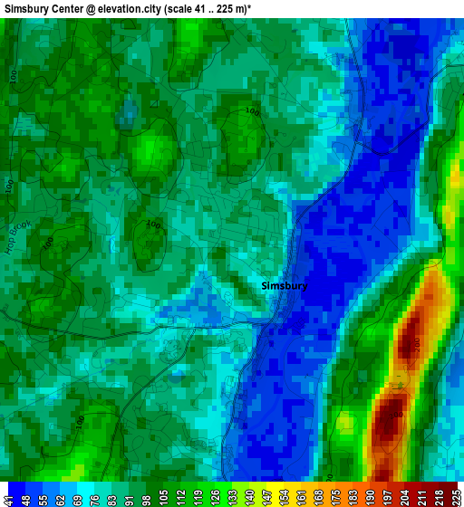 Simsbury Center elevation map