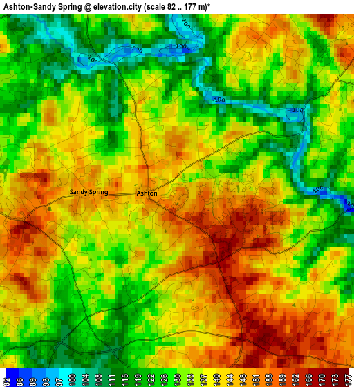 Ashton-Sandy Spring elevation map