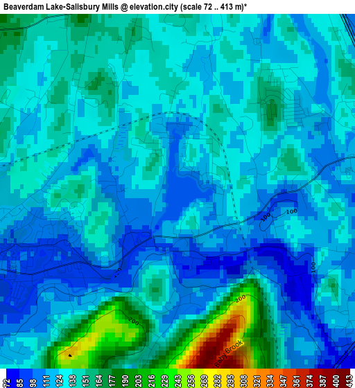 Beaverdam Lake-Salisbury Mills elevation map