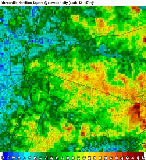 Mercerville-Hamilton Square elevation map