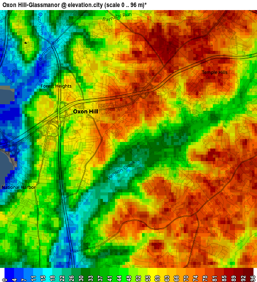 Oxon Hill-Glassmanor elevation map