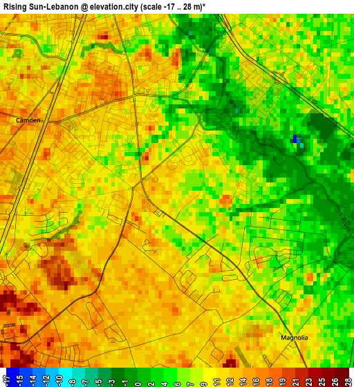 Rising Sun-Lebanon elevation map