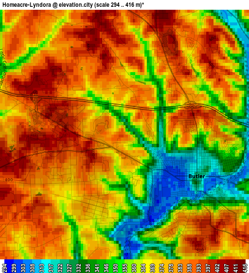 Homeacre-Lyndora elevation map