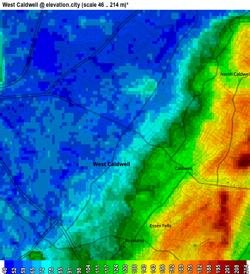 West Caldwell elevation map