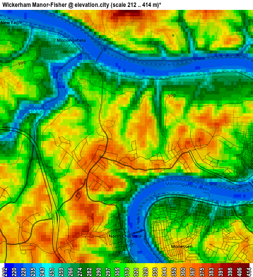 Wickerham Manor-Fisher elevation map