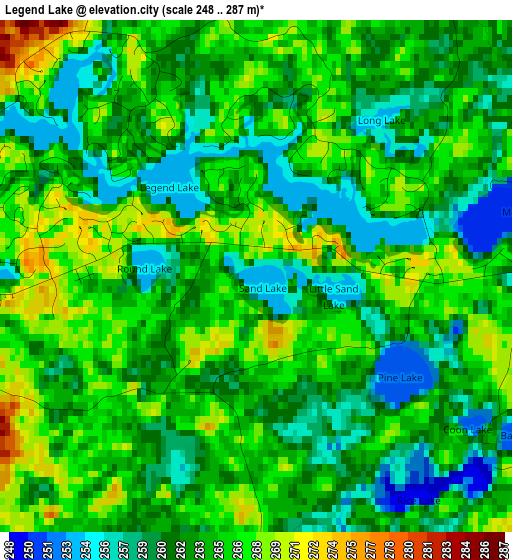 Legend Lake elevation map