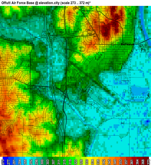 Offutt Air Force Base elevation map