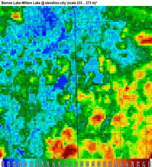 Barnes Lake-Millers Lake elevation map