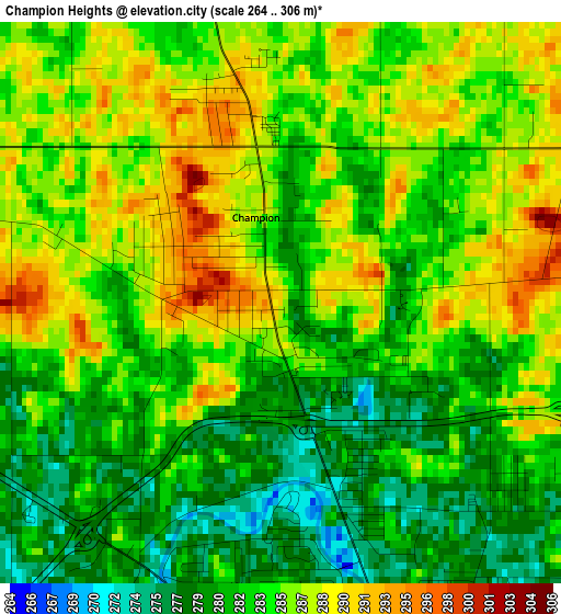 Champion Heights elevation map