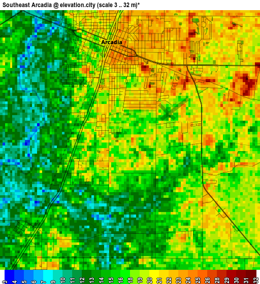 Southeast Arcadia elevation map