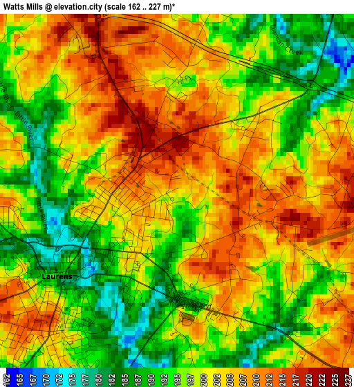 Watts Mills elevation map