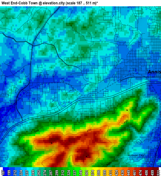 West End-Cobb Town elevation map