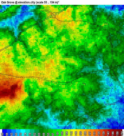 Oak Grove elevation map