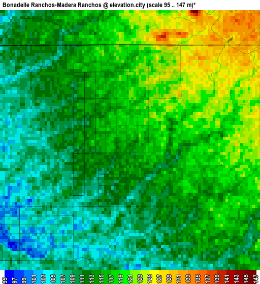 Bonadelle Ranchos-Madera Ranchos elevation map