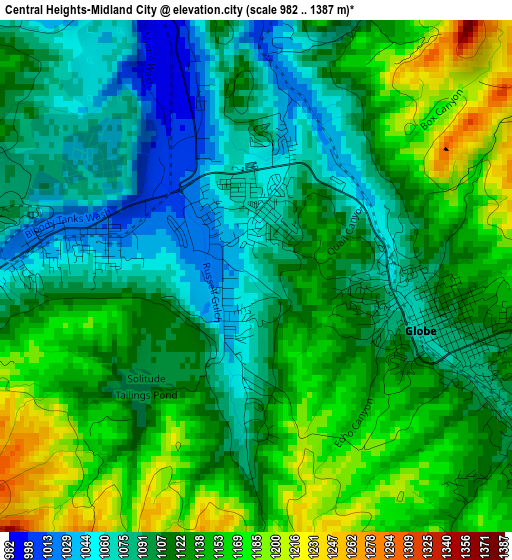 Central Heights-Midland City elevation map