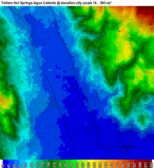 Fetters Hot Springs-Agua Caliente elevation map