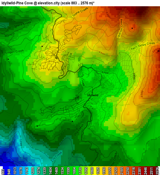 Idyllwild-Pine Cove elevation map