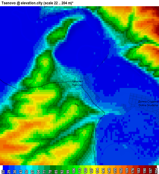 Tsenovo elevation map