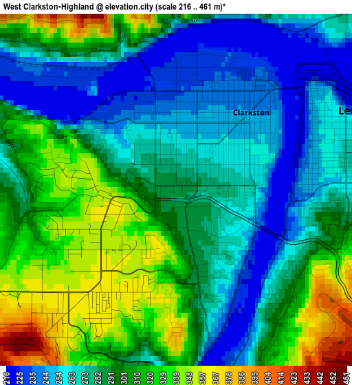 West Clarkston-Highland elevation map