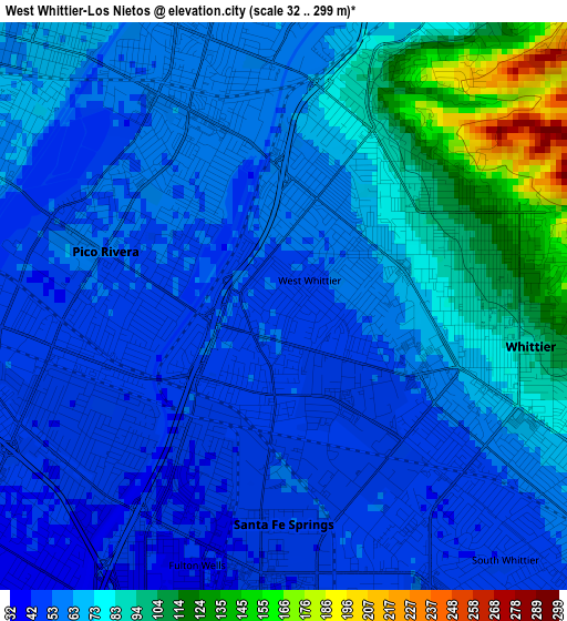 West Whittier-Los Nietos elevation map