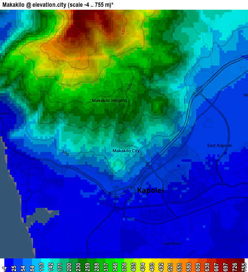 Makakilo elevation map