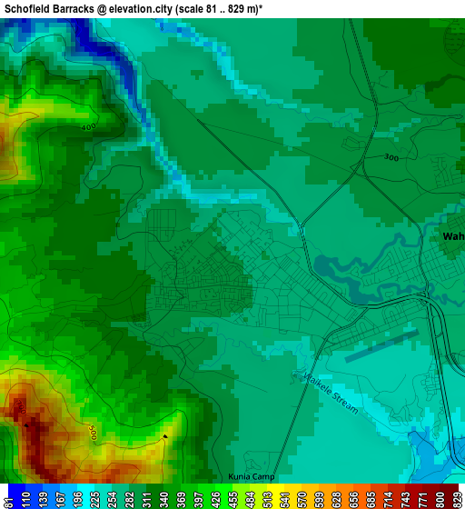 Schofield Barracks elevation map