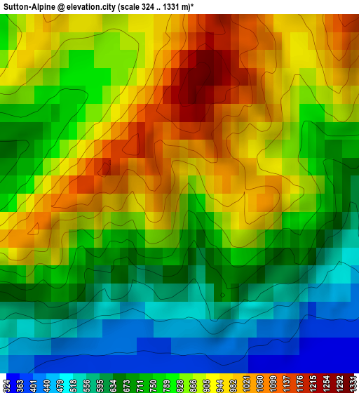 Sutton-Alpine elevation map