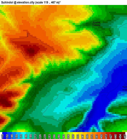 Suhindol elevation map